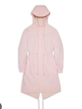Rains string parka Candy Pink Rain Jacket Hooded Cinch Waist Sz XL